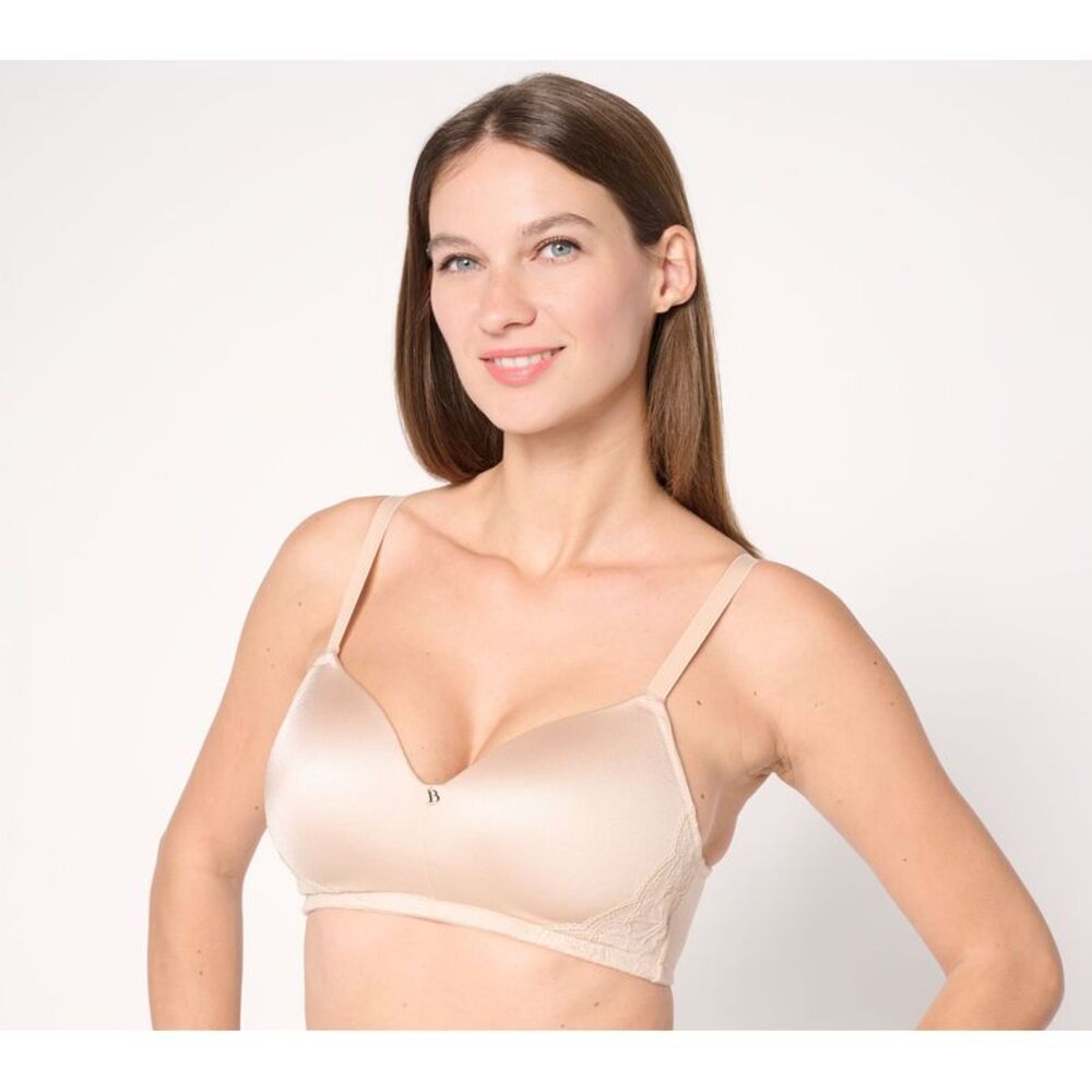 Breezies Women's Bra Sz 38D Natural Curves Lace Trim Wirefree White